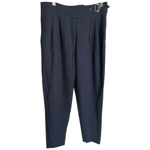 Cartonnier navy blue pleated high rise trouser dress pants buckle belt size 4
